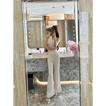 善喜說純色醋酸高腰微喇叭褲女顯瘦顯高顯腿長休閑氣質百搭長褲子