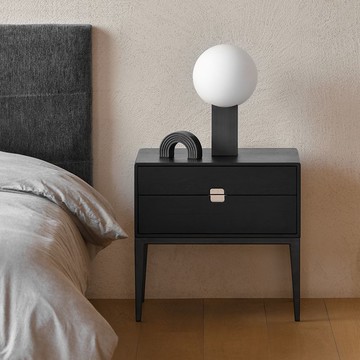免運 可開票 超低價 北歐簡約實木現代實木抽屜櫃邊幾床頭櫃雙抽黑色橡木實木邊櫃
