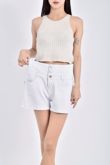 (L) 丹寧牛仔棉質白色短裙