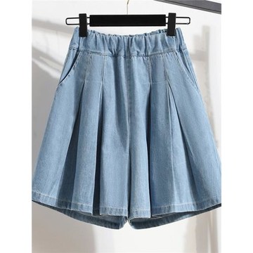 大碼冰絲牛仔短褲女夏季薄款2026新款裙褲胖mm顯瘦寬松闊腿五分褲