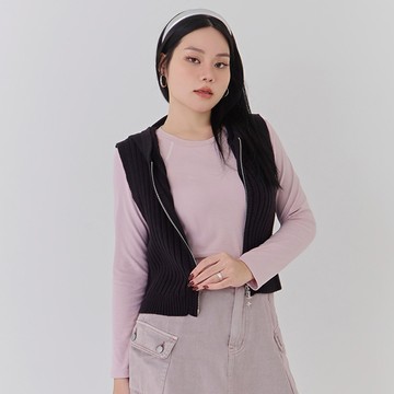 雙開拉鍊連帽針織背心