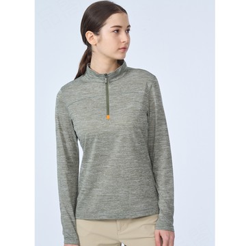 Wildland荒野-女彈性輕量麻花吸排拉鍊長袖衣-灰濛綠