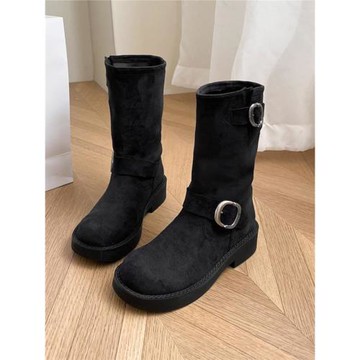 馬丁靴女秋冬中跟內增高短靴2024新款超軟糯厚底堆堆靴彈力瘦瘦靴