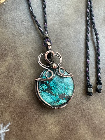 WW411 民族風繞銅線 復古做舊 wire wrap 藍矽銅礦 頸鏈