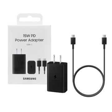 Samsung 原廠盒裝公司貨 EP-T1510 15W Type C充電線組 ( 含快充頭+雙Type C線 ) - 黑色