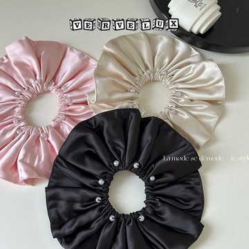 两件9.9折🔥臺灣出貨🔥可開發票✅韓版質感大號珍珠大腸圈高彈扎頭髮飾後腦勺盤發高級頭繩髮飾新款