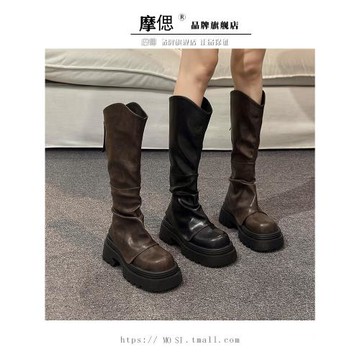 厚底長筒靴子女2025新款秋冬季顯瘦高筒靴v口褲管靴堆堆靴騎士靴