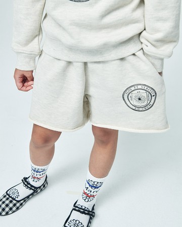 MARDI MERCREDI 童裝 印花短褲 燕麥色  經典小雛菊 黑花 純棉 KIDS SWEAT SHORTS MARCHE EMBLEM