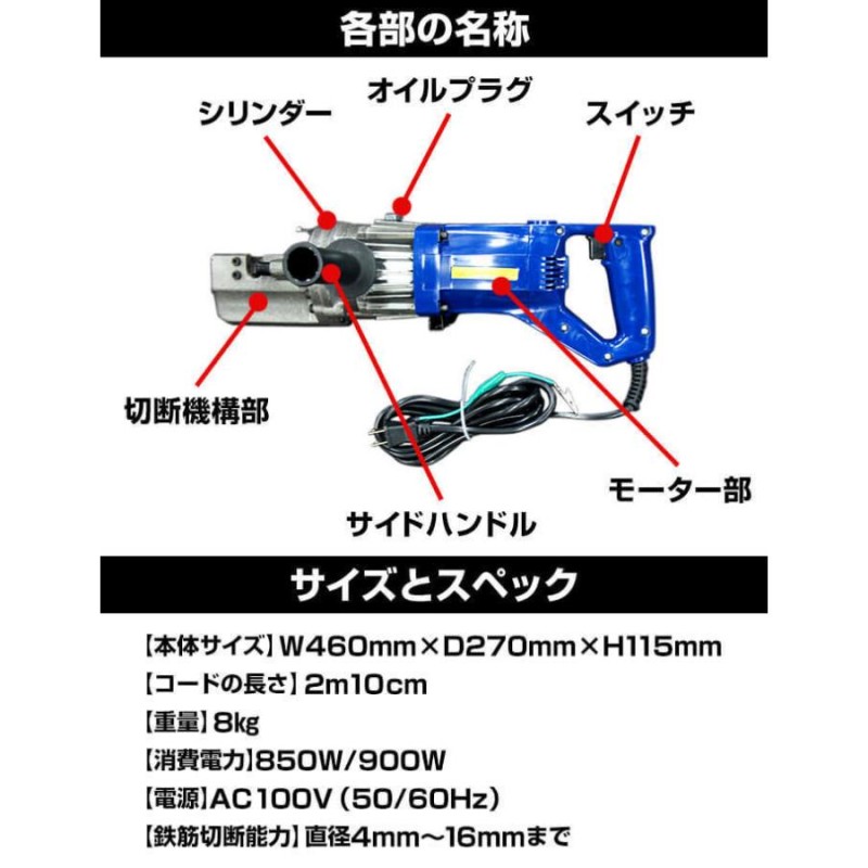 鉄筋カッター 電動 AC100V 直径4〜16mmまで 収納箱 説明書 保証付き