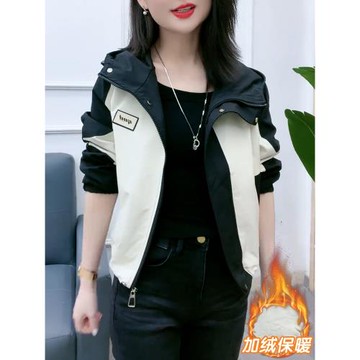加絨加厚連帽短外套女秋冬季2026新款休閑時尚洋氣減齡小個子風衣