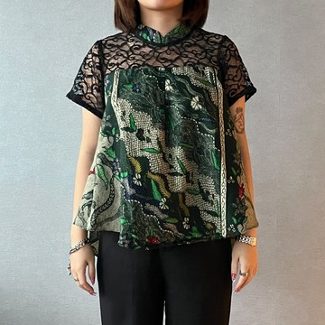 【INBATIC】RENDALA - Batik Laced Top 蕾絲上衣 - Green Coral