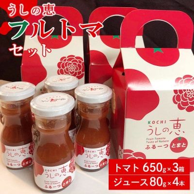 うしの恵 フルトマセット4箱(トマト650g×3 ジュース4本) mj-0012