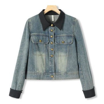 過西湖閣老【匯】春季 顯高帶墊肩拼接棉質牛仔外套123剪標