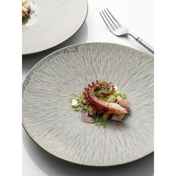 高檔法式復古牛排盤子米其林西餐創意菜平盤商用做舊餐盤陶瓷淺盤