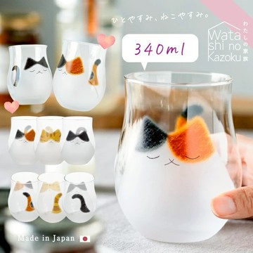 【WUZ屋子】日本ADERIA 手作噴砂貓咪玻璃杯340ml-共3款