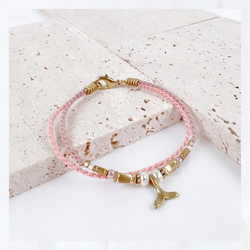 Tosama客製鯨魚尾黃銅蠟線手鍊