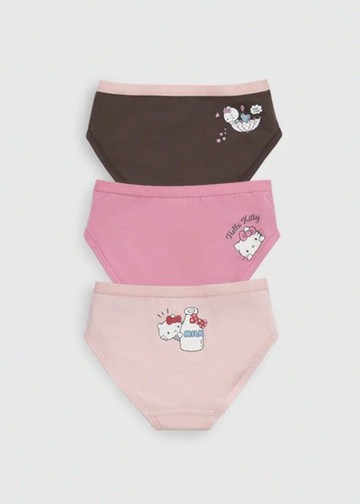 女童三入組_ Hello Kitty 系列．緊帶三角內褲(KITTY 悠閒假日)