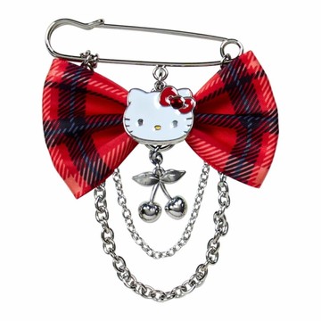 asdfkitty*KITTY白色 甜蜜搖滾格紋 蝴蝶結造型別針 胸針-日本正版