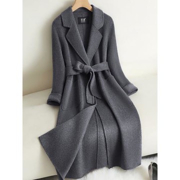 灰色雙面羊絨大衣女中長款過膝修身2025款秋冬高級正肩羊毛呢外套
