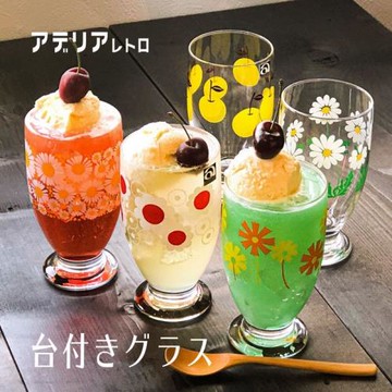 限定款日本昭和復古田園風印花玻璃杯果汁甜品飲料冰奶昔冷飲杯子
