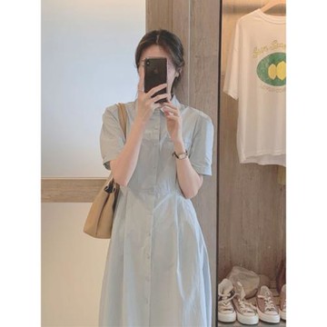職業通勤短袖襯衫連衣裙女夏季高級感氣質超好看高端精致長款裙子