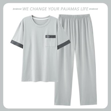 高級感2025新款男士睡衣莫代爾短袖長褲套裝冰絲青少年大碼家居服