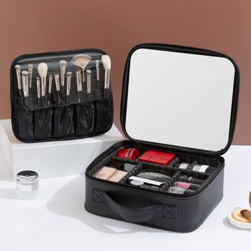 新款皮質化妝包大容量全屏大鏡子便攜化妝品收納盒化妝箱旅行包