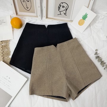 短褲 高腰短褲 毛呢短褲 秋冬短褲 韓版顯瘦加厚短褲 靴褲 女生褲子