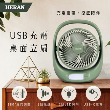 【HERAN 禾聯】USB充電桌面立扇 HUF-07GL310【三井3C】