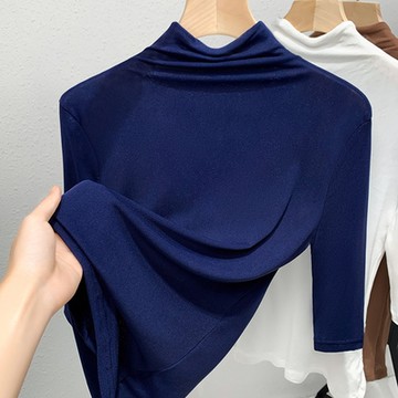 專注內搭-半高領網紗內搭五分袖上衣-2(五色 S-3XL可選)