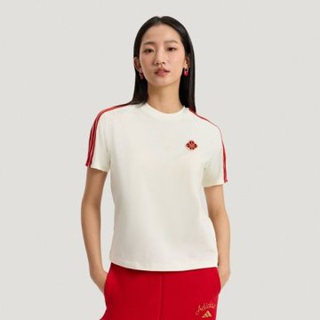 Adidas 愛迪達 Nyr Ss Tee KV0507 女 T恤 運動上衣 休閒短袖 米 紅 亞版