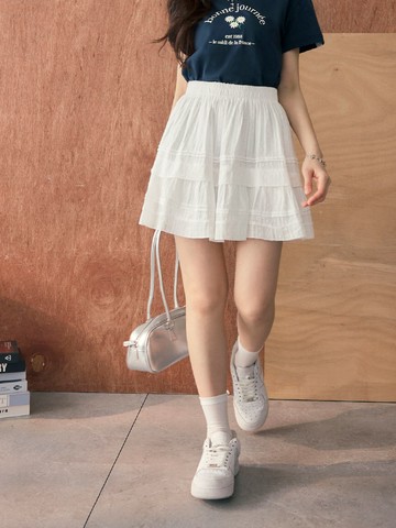 純棉立體紋理腰鬆緊層次蛋糕裙