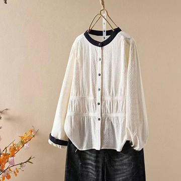 ＊ORead＊日系拼接刺繡棉長袖襯衫(杏色M,L)