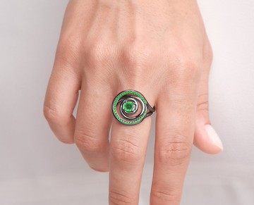 沙弗萊石螺旋求婚訂婚戒指套裝 14k金圓環新娘結婚2合1炫黑指環