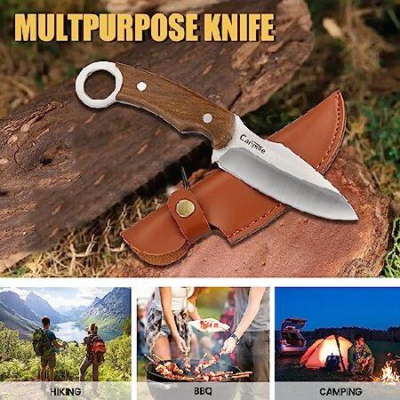 Carimee Utility Paring Knife Portable Small Full Tang Butcher Meat Knives With 4.1” D2 Steel Blade, Sandalwood Handle, Leather Sheath, Outdoor Campin