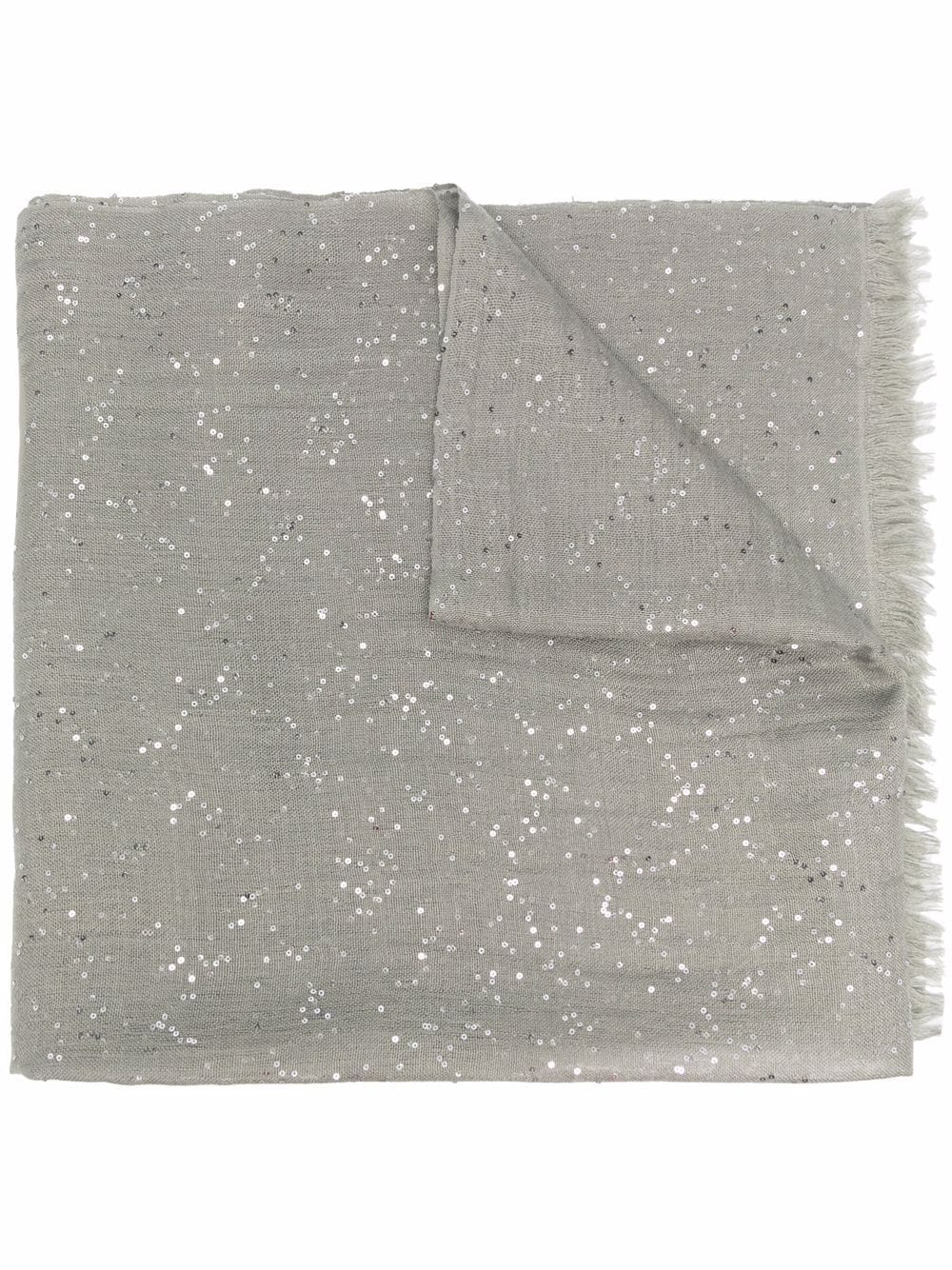 Brunello Cucinelli - cashmere-blend sequin embellished scarf - women - Silk/Polyamide/Cashmere - One Size - Grey