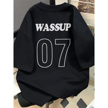 WASSUP美式320g重磅純棉短袖t恤男女夏季圓領半袖情侶印花打底衫