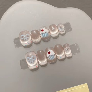 💖台灣出貨💖春季新款蛋糕奶油法式短款穿戴甲超嫩春日美甲甜美可愛顯白指甲