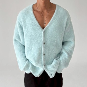 正韓柔軟馬海毛大V領排扣開襟衫 5色 YUPPIE 預購商品 1209