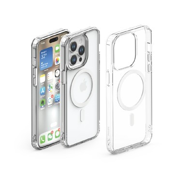 PHILIPS iPhone 15 promax磁吸式透明防摔強化保護殼-銀 DLK6119TS/96