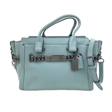 coach藍色皮革金屬鍊手提包