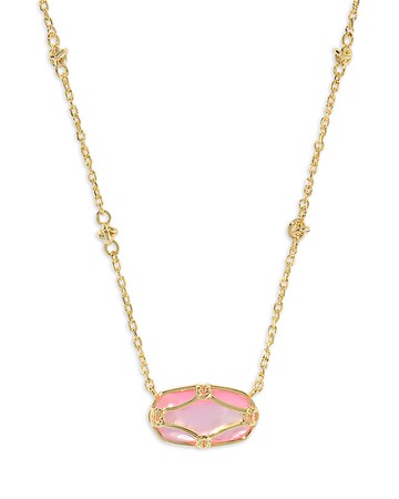 Kendra Scott Elisa Lattice Framed Mother Of Pearl Pendant Necklace in 14K Gold Plated, 19