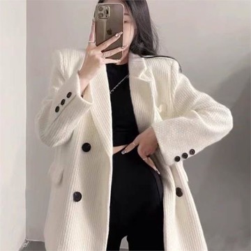 白色條西裝外套女秋新款流行炸街百搭顯瘦燈芯絨西服外套女