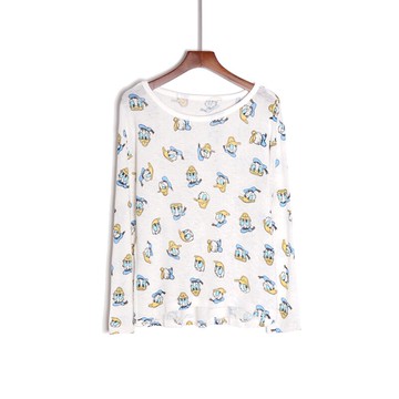 春款女裝長袖修身圓領青春通勤簡約卡通印花毛線T恤衫