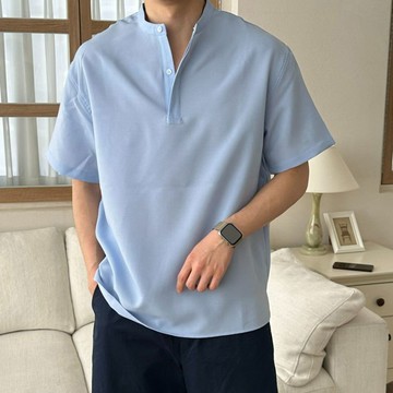 正韓透氣類亞麻微立領亨利領短袖上衣 4色 YUPPIE 預購商品 0518