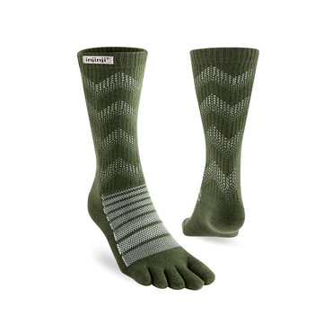 INJINJI Outdoor戶外避震羊毛五趾中筒襪NX(森林綠)-NAA7648-羊毛襪 五趾襪 登山推薦 防臭抗菌