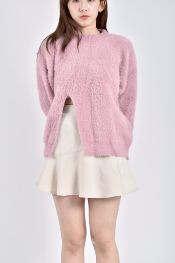 (F) 質感針織長袖寬鬆紫色長袖上衣