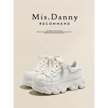 Misdanny增高7cm真皮超輕厚底小白鞋女2025夏秋小個子松糕休閑鞋
