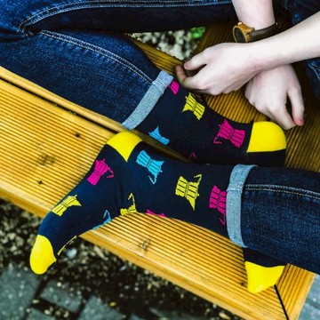 想望咖啡Cophi 咖啡圖案藝術有機棉襪｜復古摩卡 - 大（EU42～46/27.5～30.5cm）