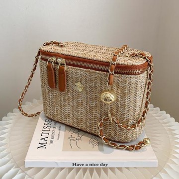 草編包包女春夏2025新款潮時尚鏈條斜挎小方包百搭ins沙灘度假包
